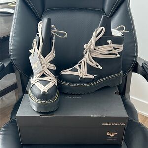 Rick Owens x Dr Martens Black Leather Combat Boots 1460 megalace quad